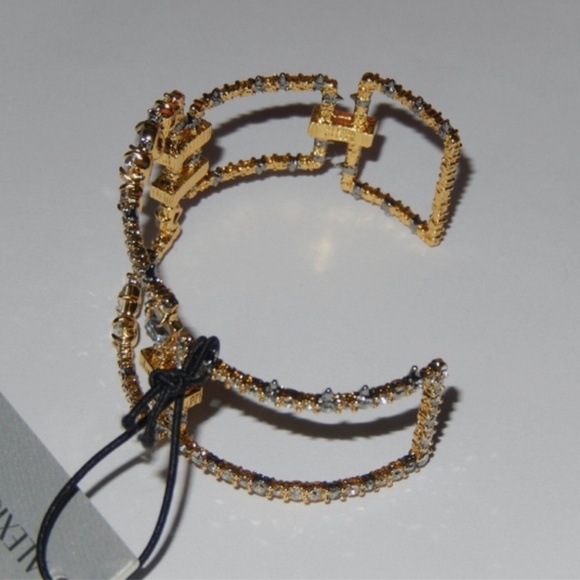 Alexis Bittar Gold Plated Crystal Spur Spike Brutalist Modern Cuff Bracelet New - Picture 6 of 7